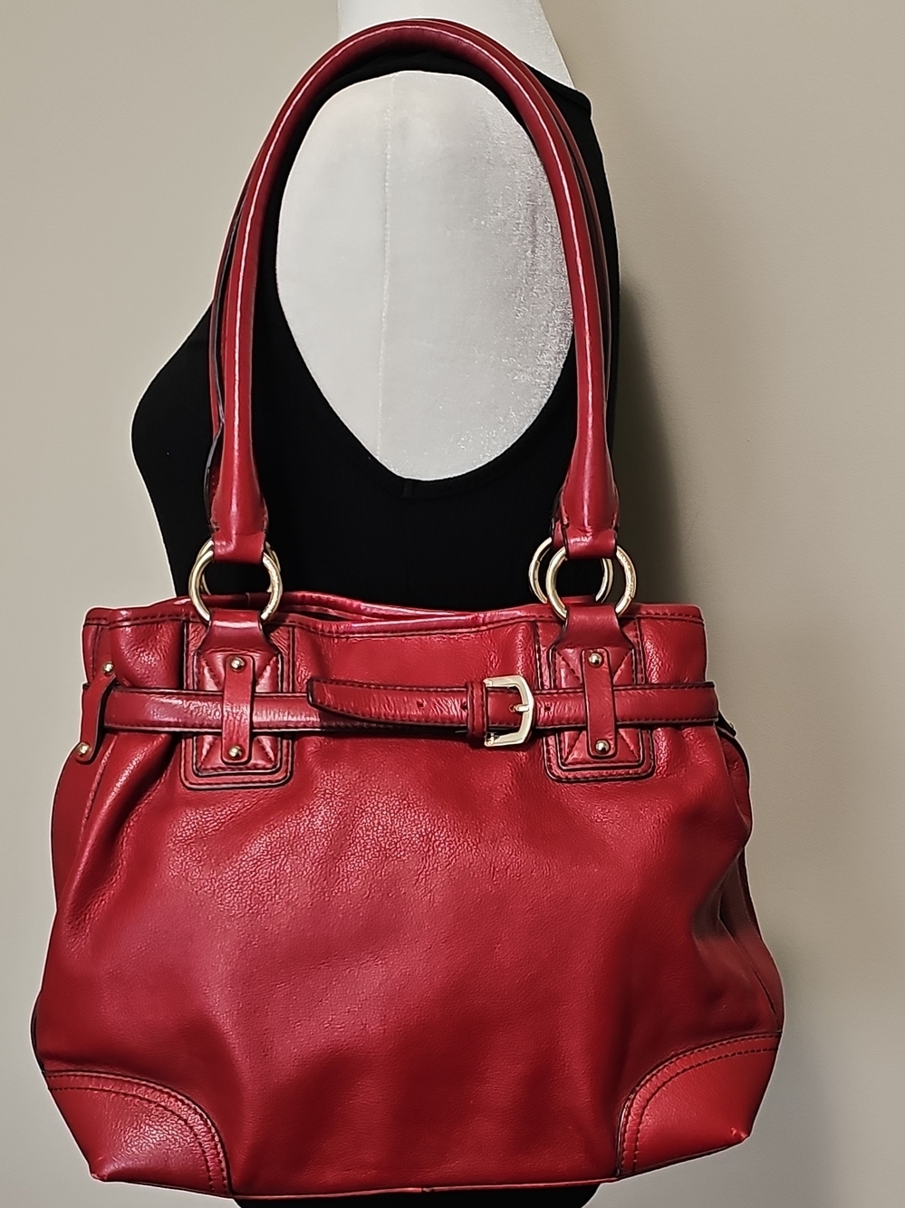 Vintage Aigner Red Leather Shoulder Tote Bag